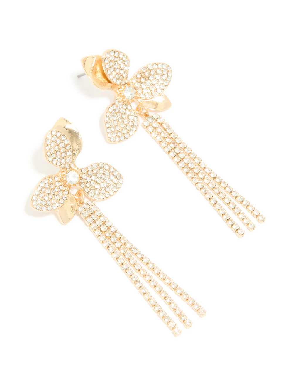 Gold Diamante Flower Drop Earrings - Image 2
