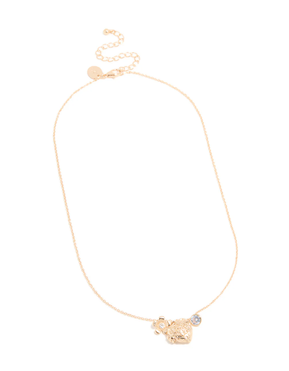 Gold Diamante Flower & Heart Locket Charm Necklace - Image 2