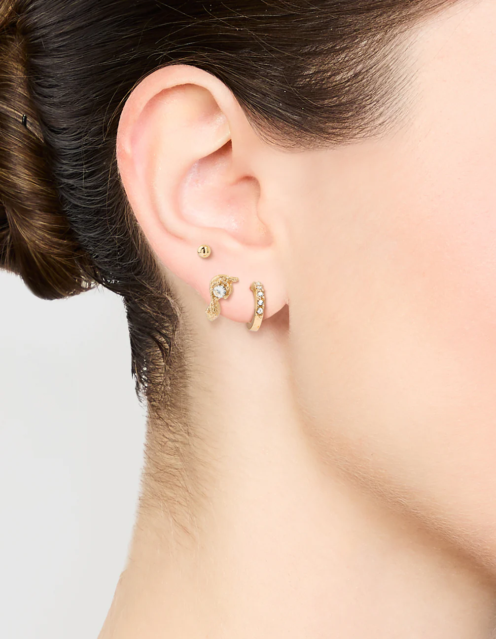 Gold Diamante Hoop & Stud Earrings 3-Pack - Image 2