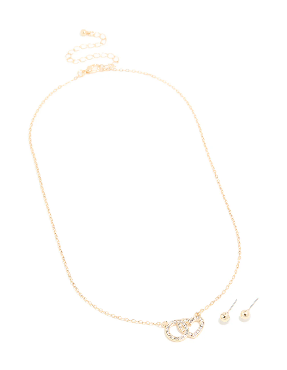 Gold Diamante Linked Necklace & Stud Earrings Set - Image 2