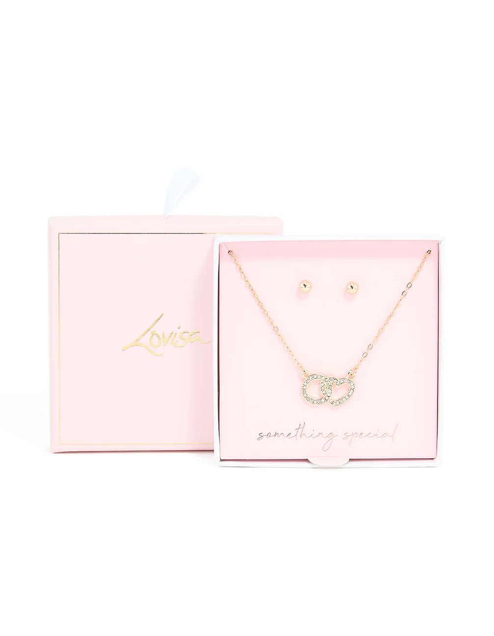 Gold Diamante Linked Necklace & Stud Earrings Set - Image 3
