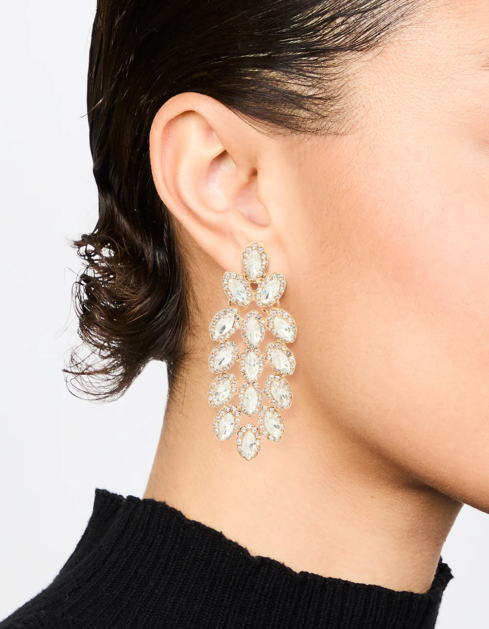 Gold Diamante Marquise Statement Drop Earrings - Image 2