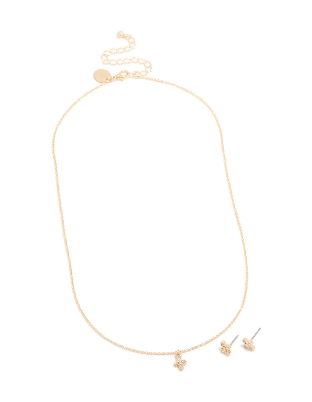 Gold Diamante Mini Cross Necklace & Earrings Set - Image 2