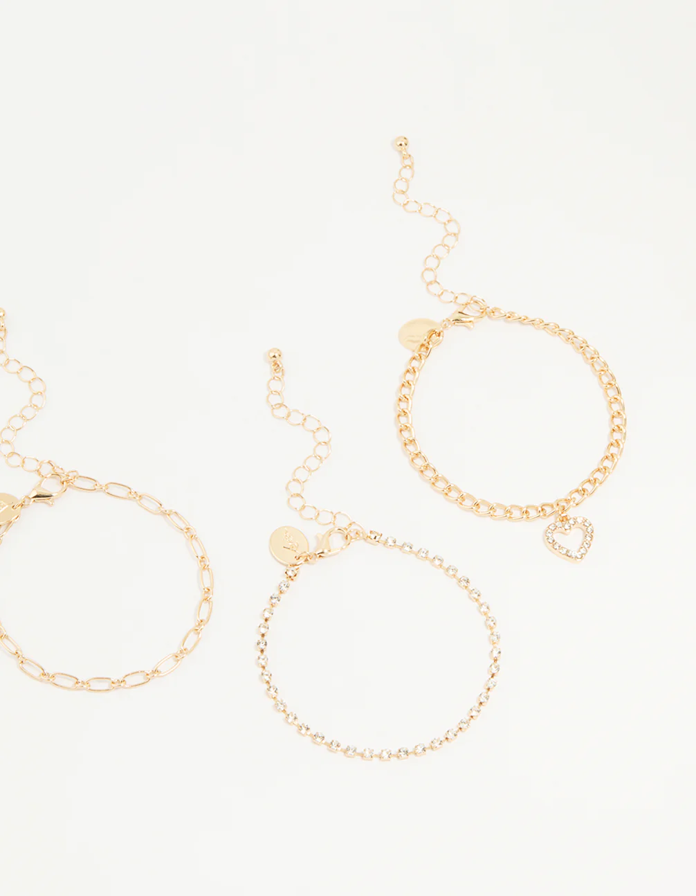 Gold Diamante Mixed Chain Heart Bracelets 3-Pack