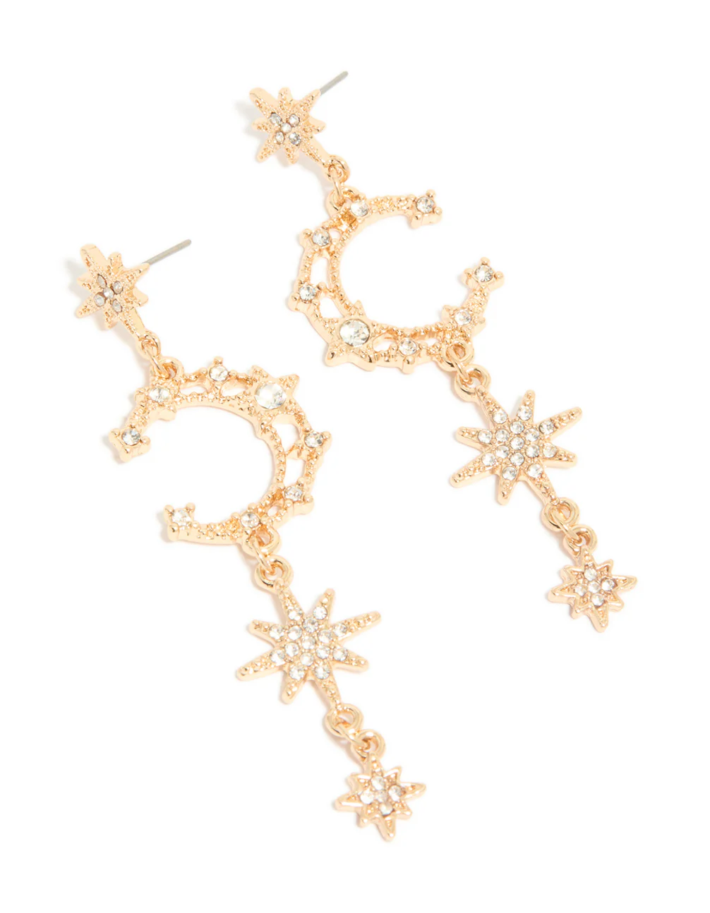Gold Diamante Moon & Star Celestial Drop Earrings - Image 2