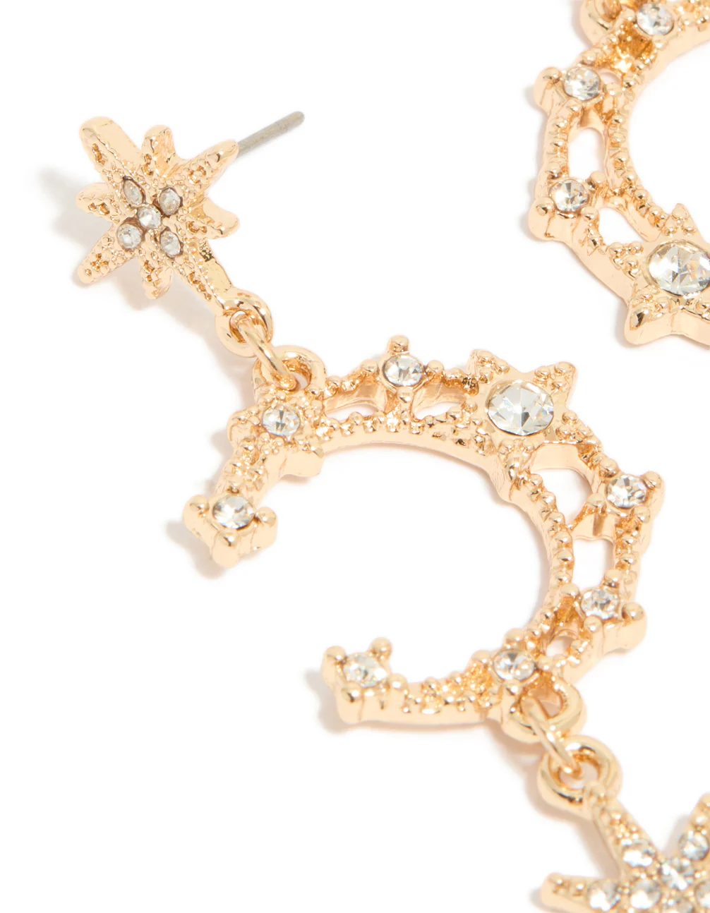 Gold Diamante Moon & Star Celestial Drop Earrings - Image 4