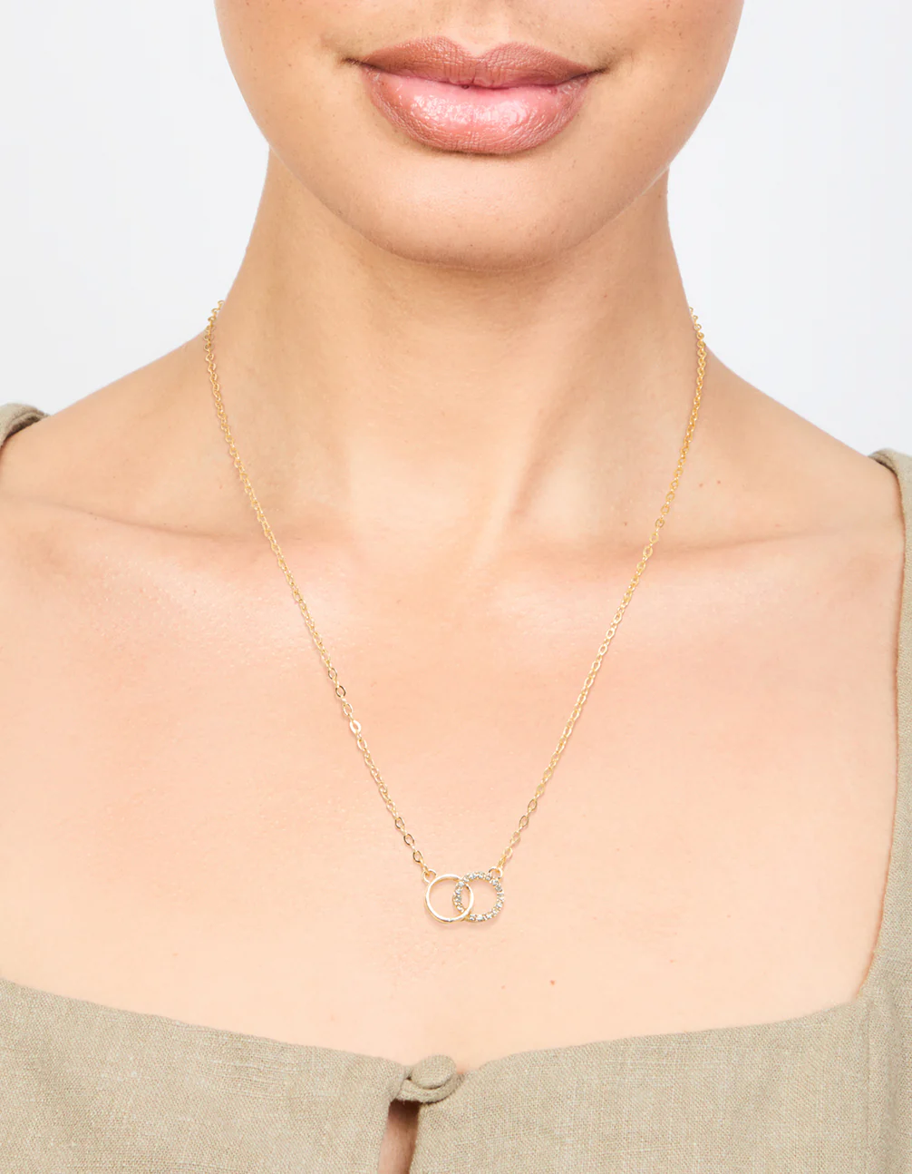 Gold Diamante Open Circle Necklace