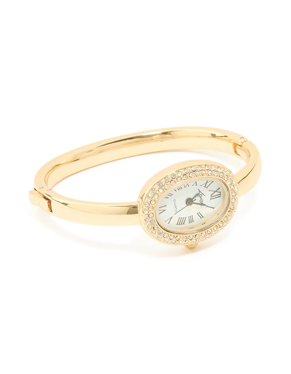 Gold Diamante Oval Bangle Watch - Image 4