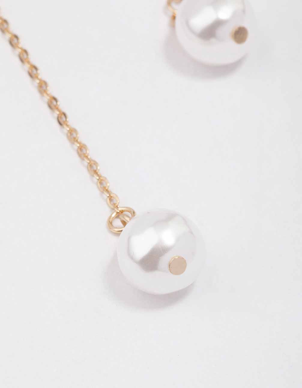 Gold Diamante Pearl Chain Drop Earrings - Image 2