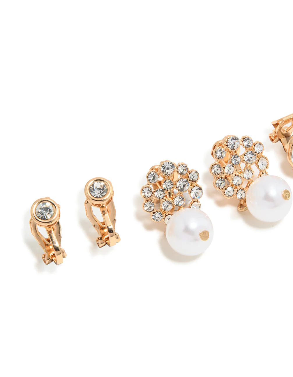 Gold Diamante & Pearl Clip-On Earrings 4-Pack - Image 2