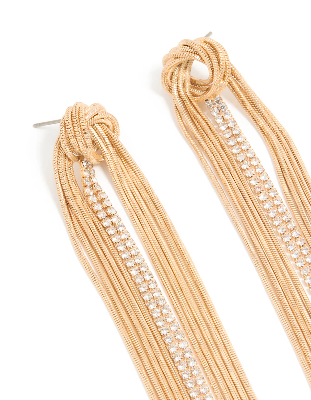 Gold Diamante Round Tassel Drop Earrings - Image 4