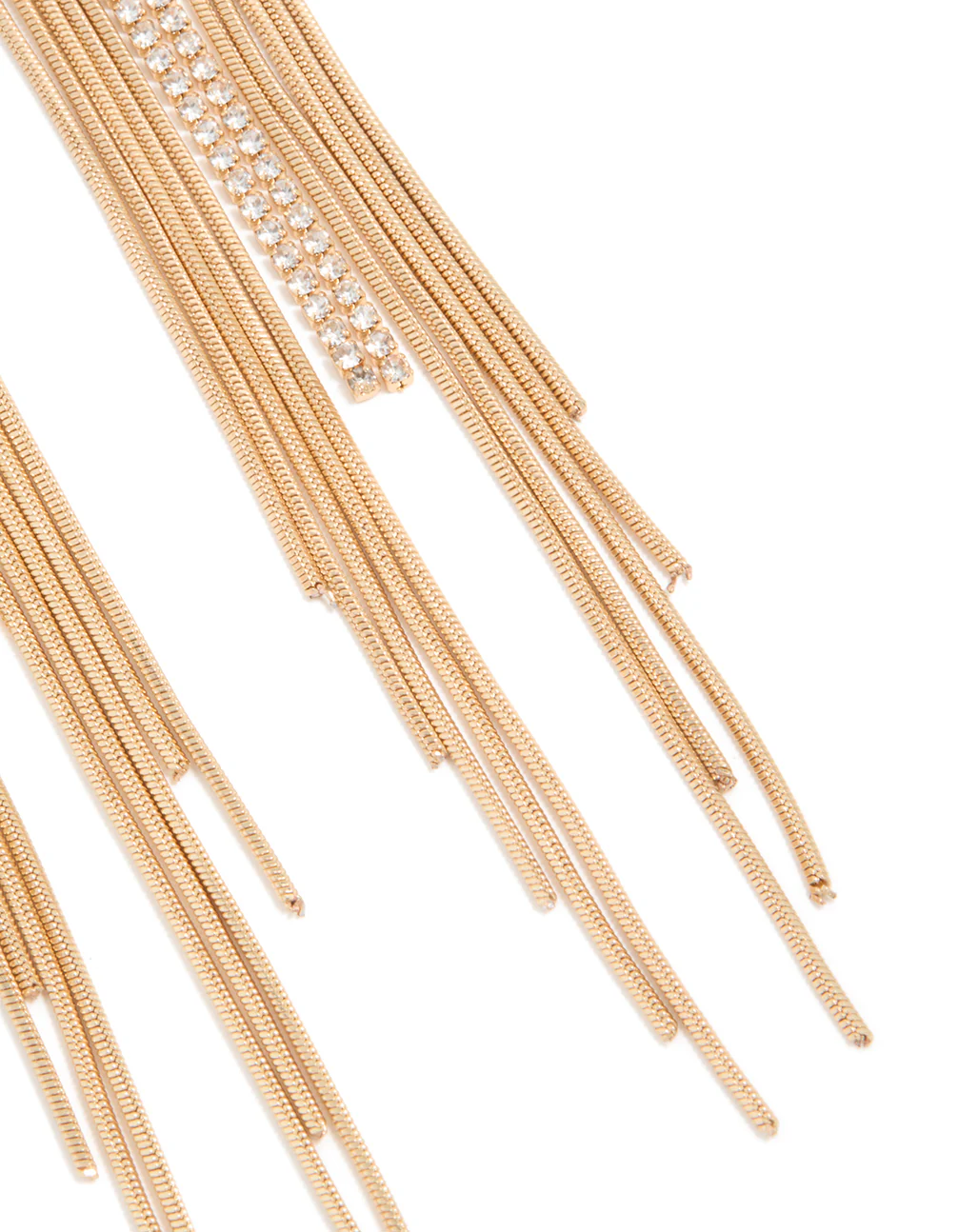 Gold Diamante Round Tassel Drop Earrings - Image 5