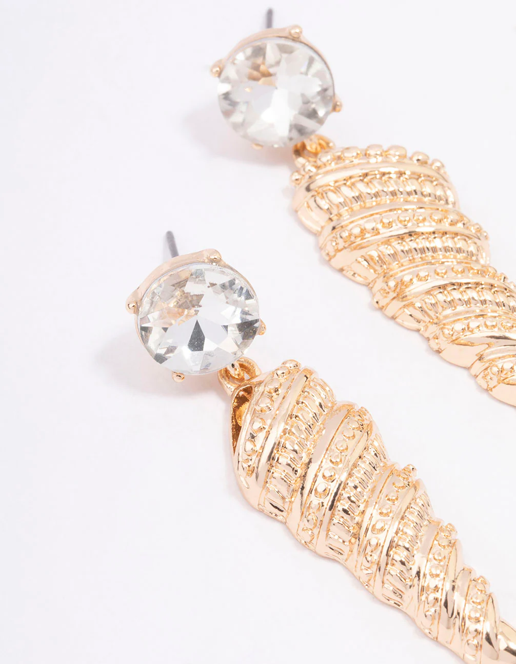 Gold Diamante Shell Drop Earrings - Image 2