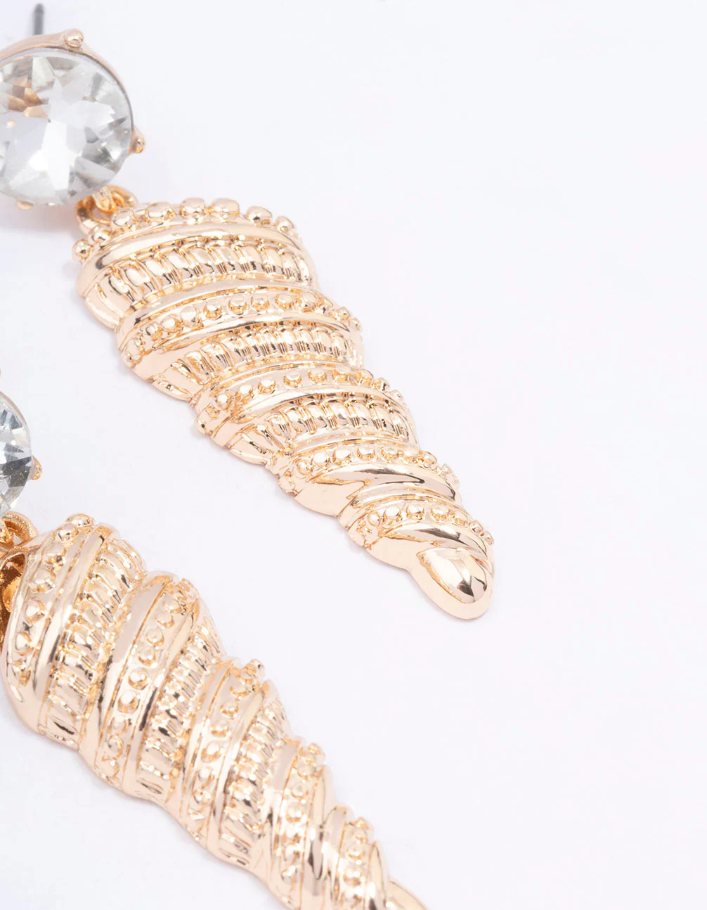 Gold Diamante Shell Drop Earrings - Image 3
