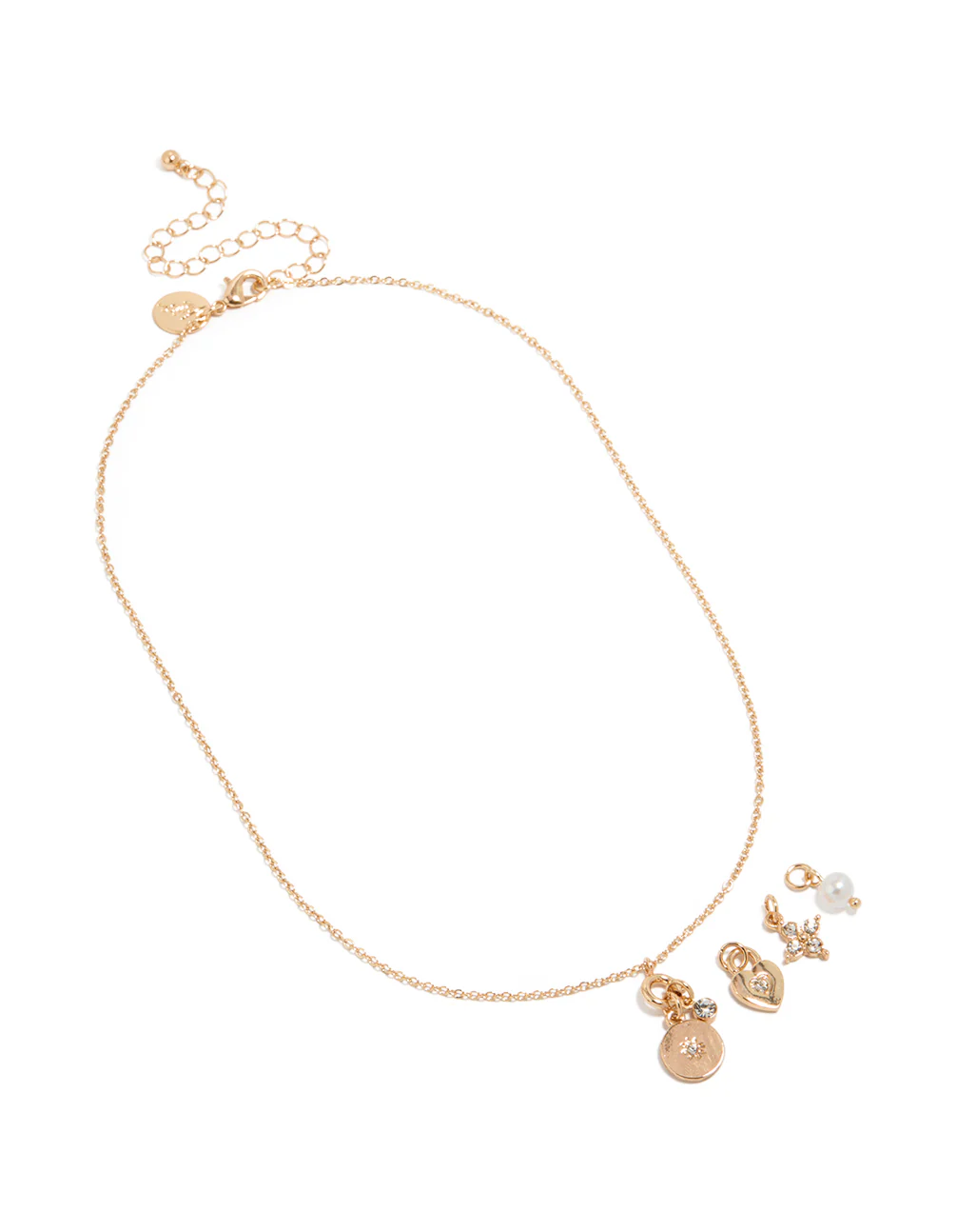Gold Diamante Star & Heart Charm Necklace - Image 2