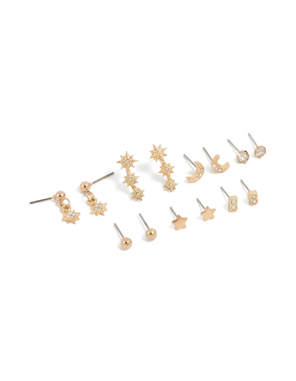 Gold Diamante Star & Moon Earrings 7-Pack