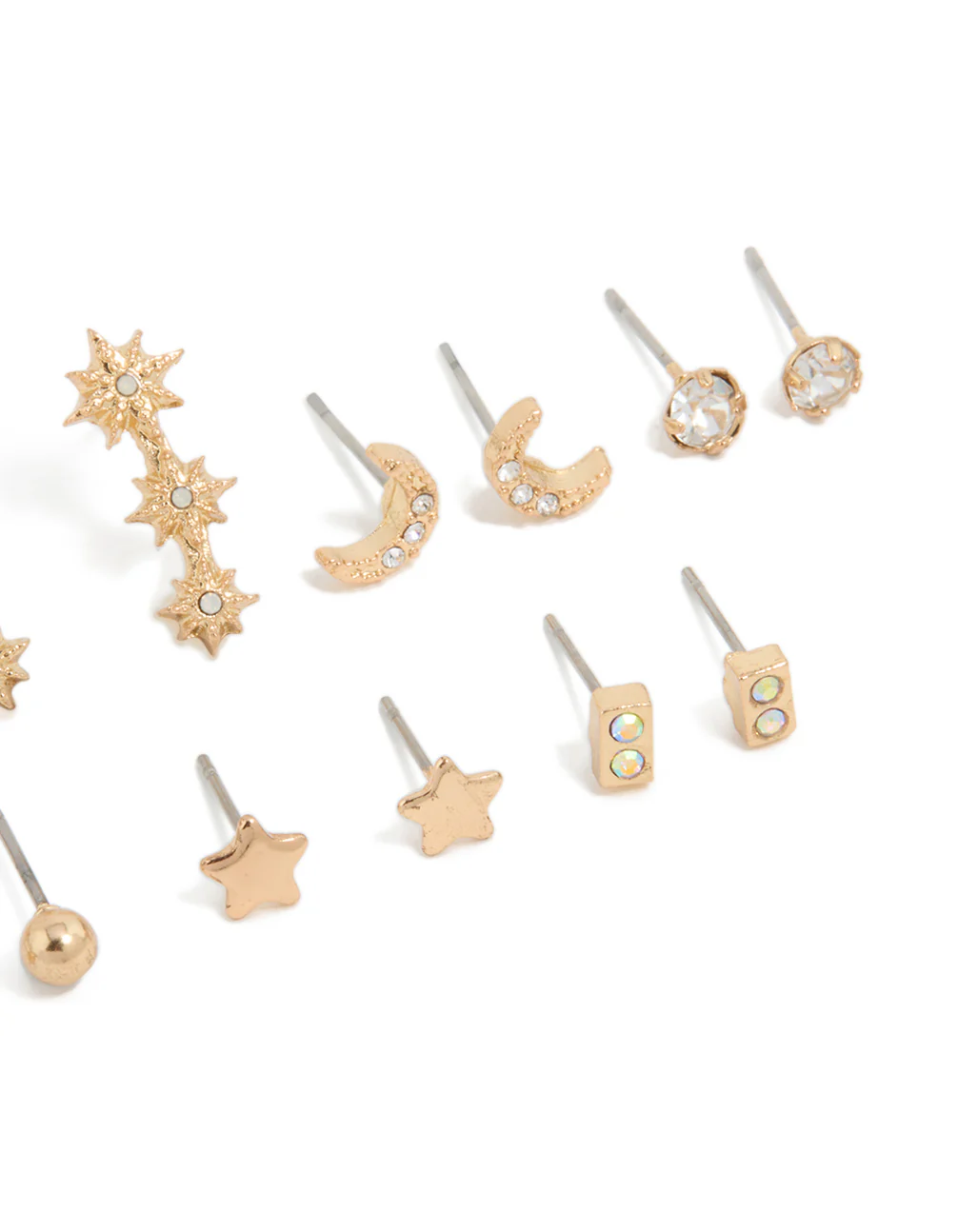 Gold Diamante Star & Moon Earrings 7-Pack - Image 3