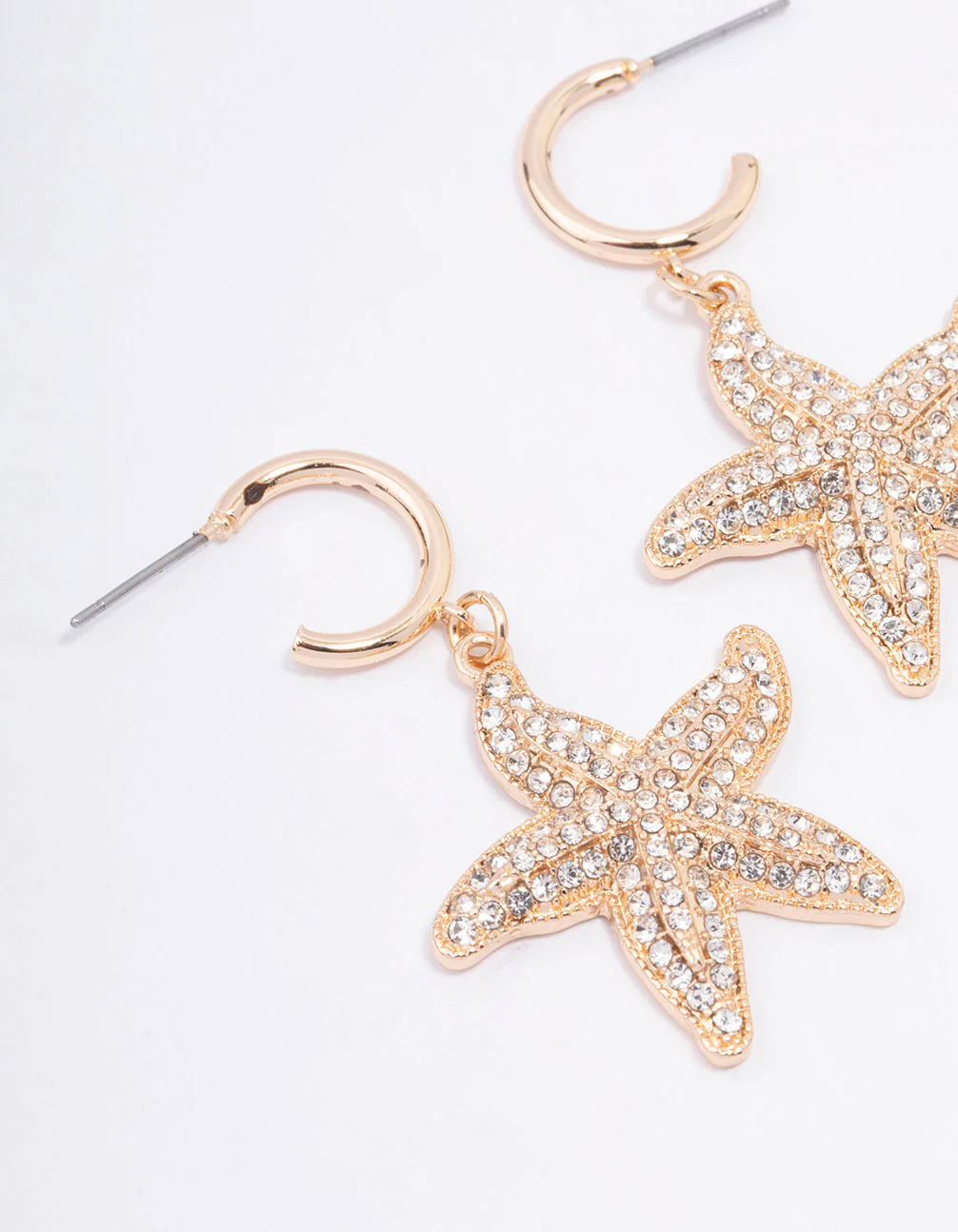 Gold Diamante Starfish Hoop Earrings - Image 2