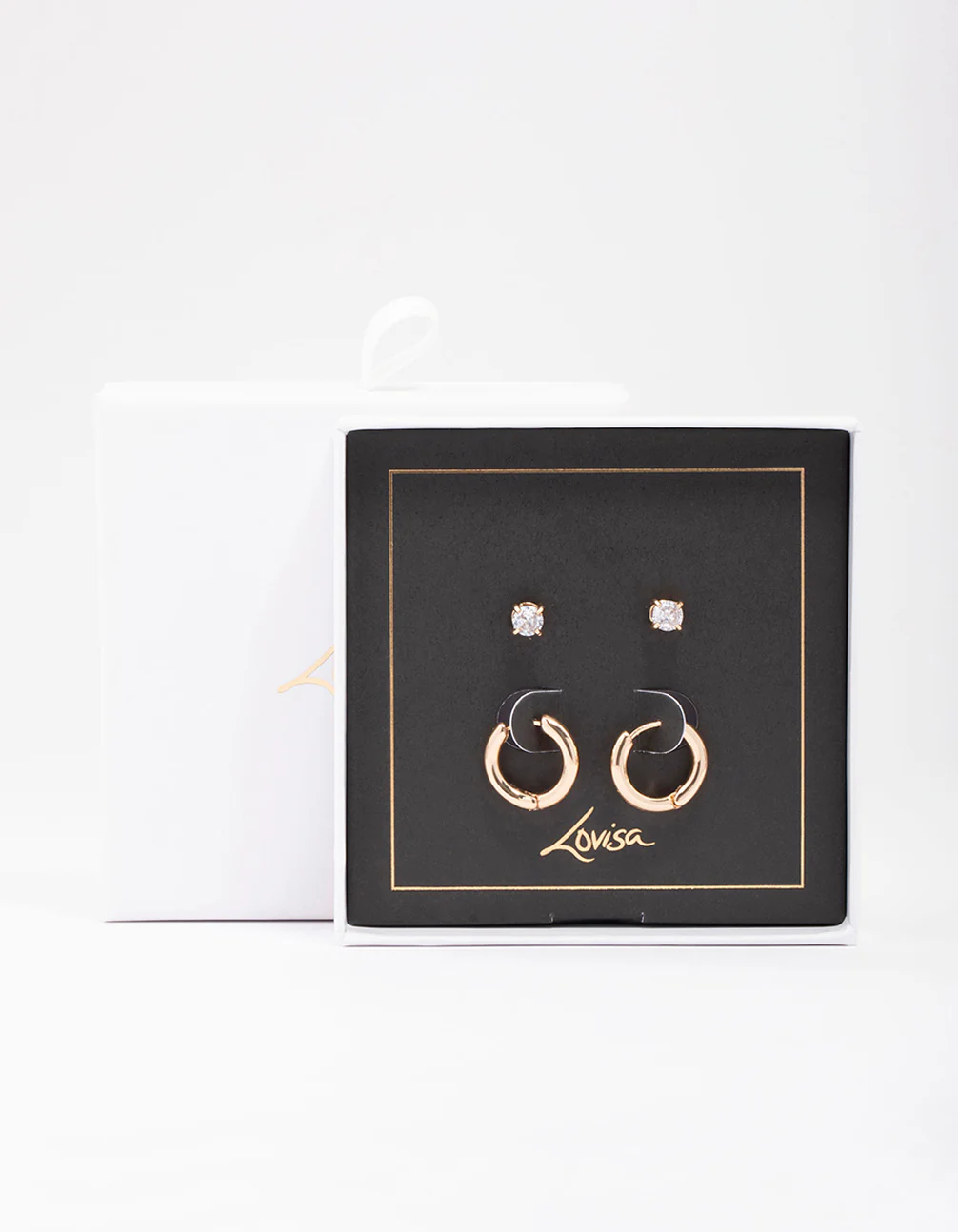 Gold Diamante Stud & Hoop Earring Pack - Image 2