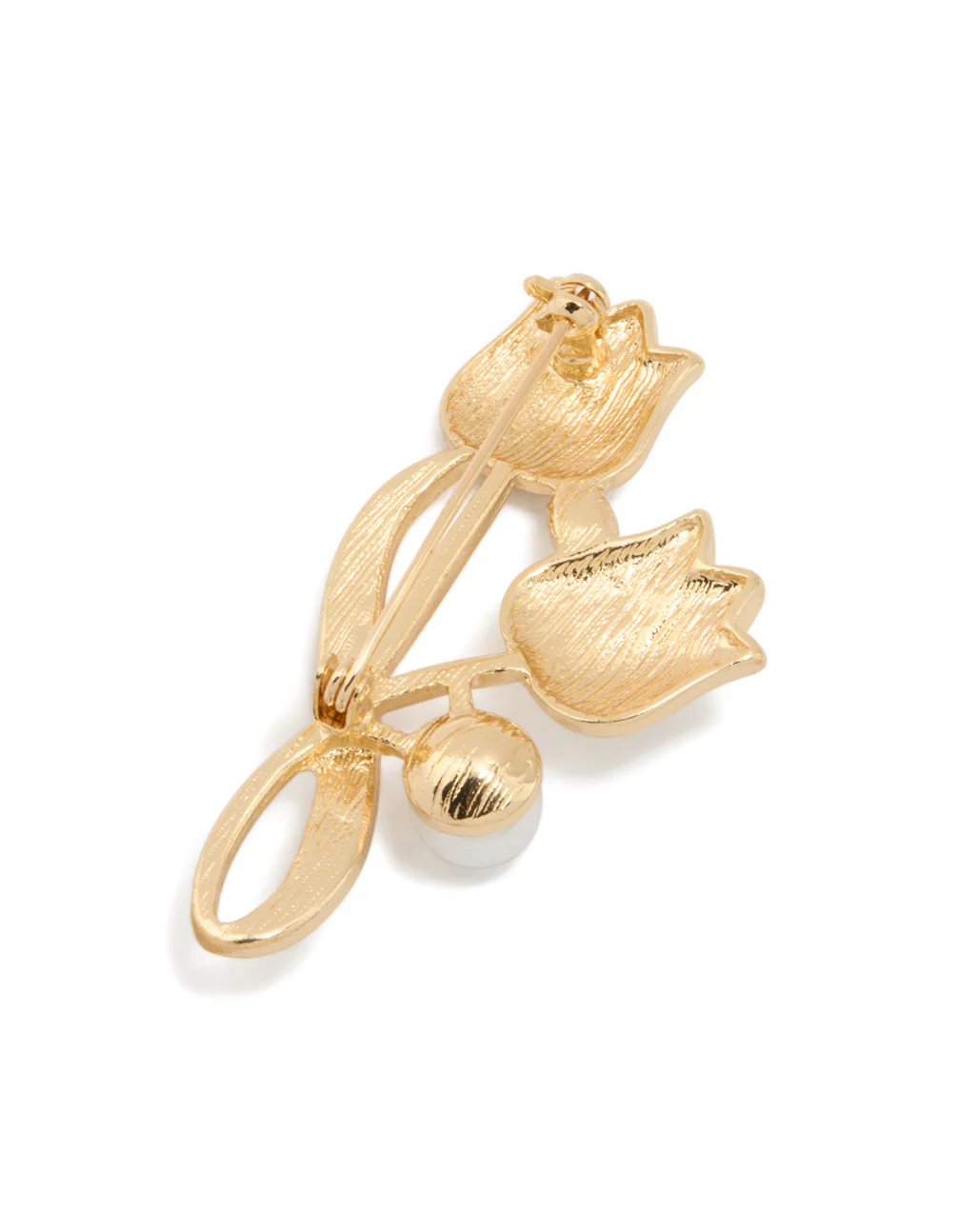 Gold Diamante Tulip Flower & Pearl Brooch - Image 3