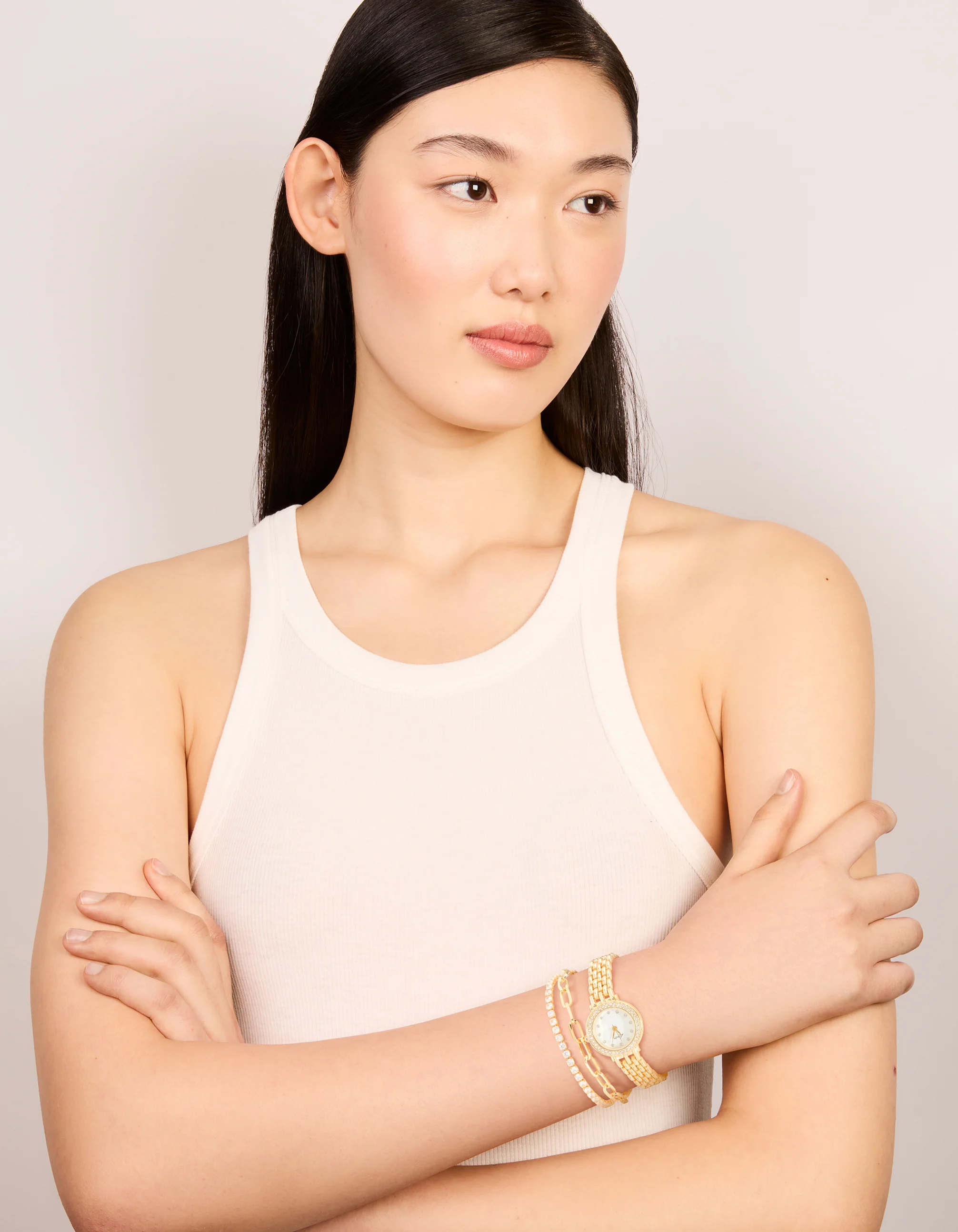 Gold Diamante Watch & Bracelets Set - Image 3