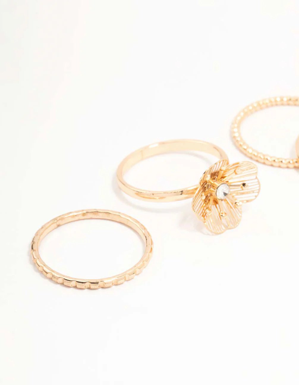Gold Diamante Wire Flower Rings 4-Pack - Image 2