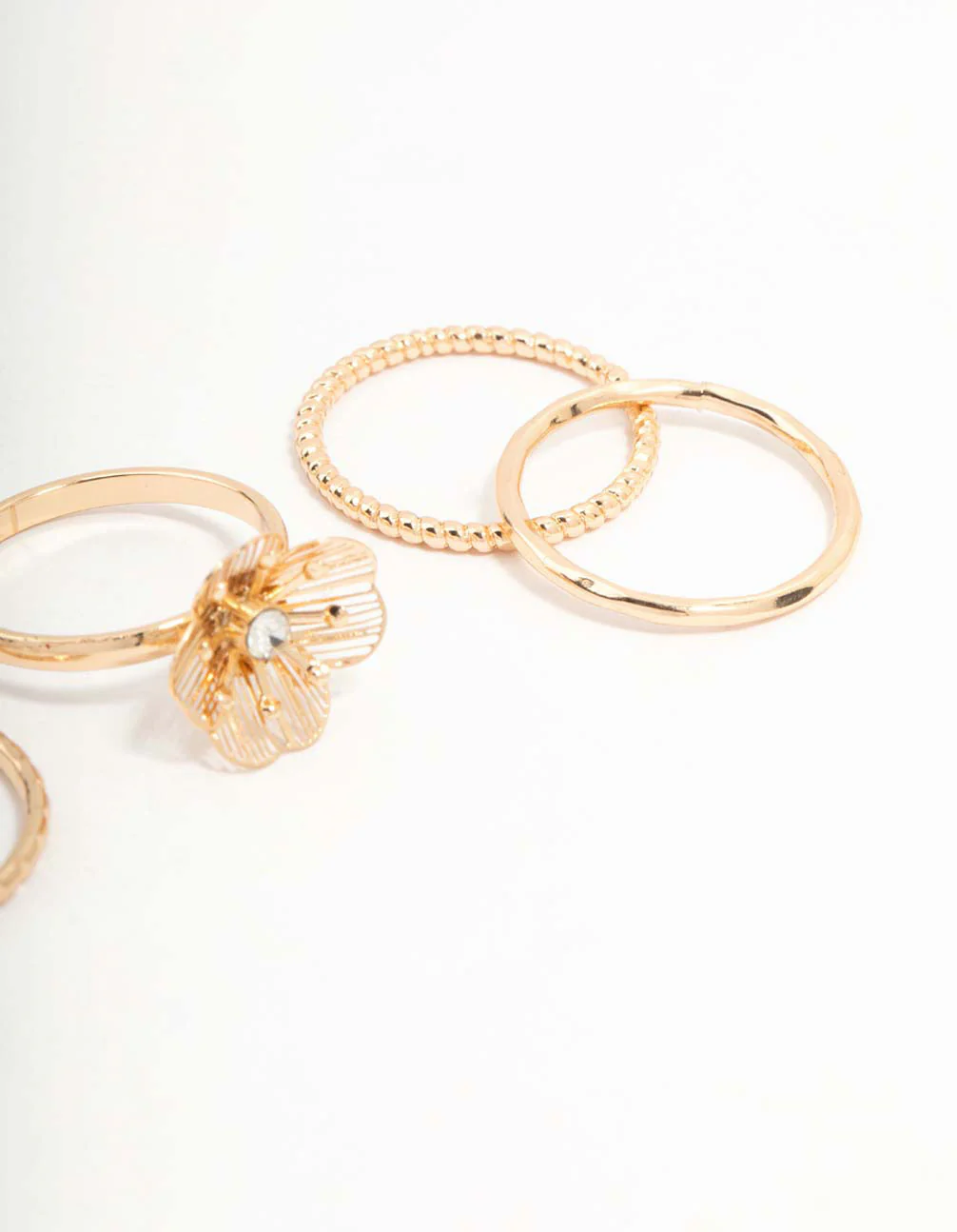 Gold Diamante Wire Flower Rings 4-Pack - Image 3