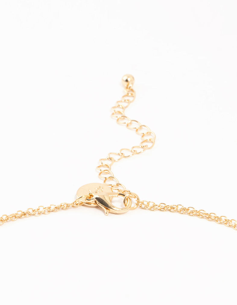 Gold Double Chain Pearl & Heart Necklace - Image 3