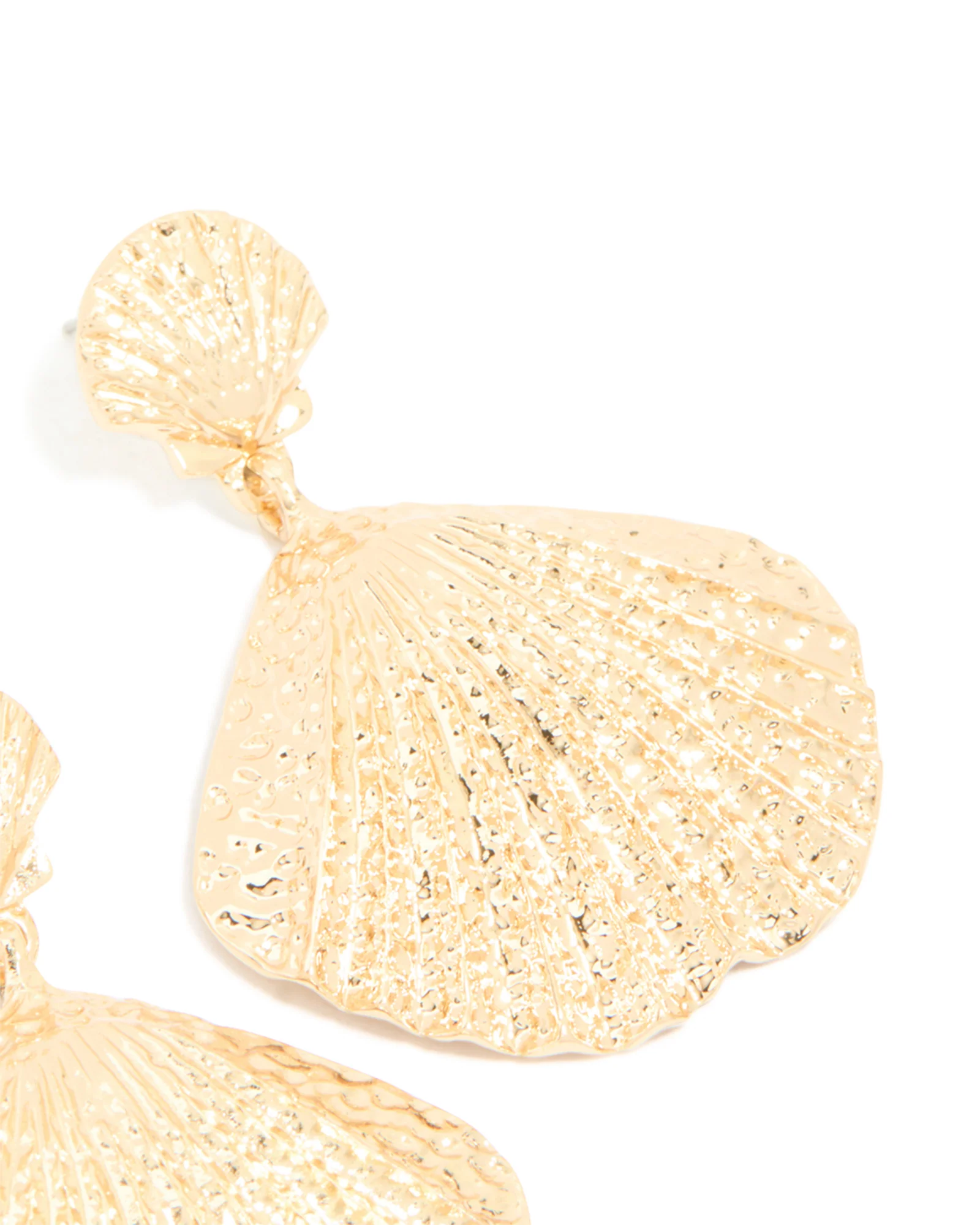 Gold Double Clam Shell Drop Earrings - Image 5