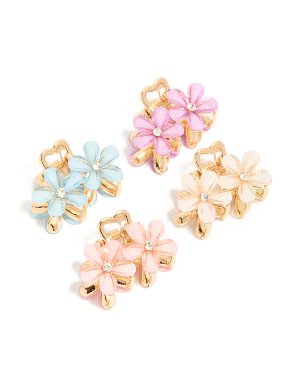 Gold Double Flower Diamante Claw Clips 4-Pack - Image 2