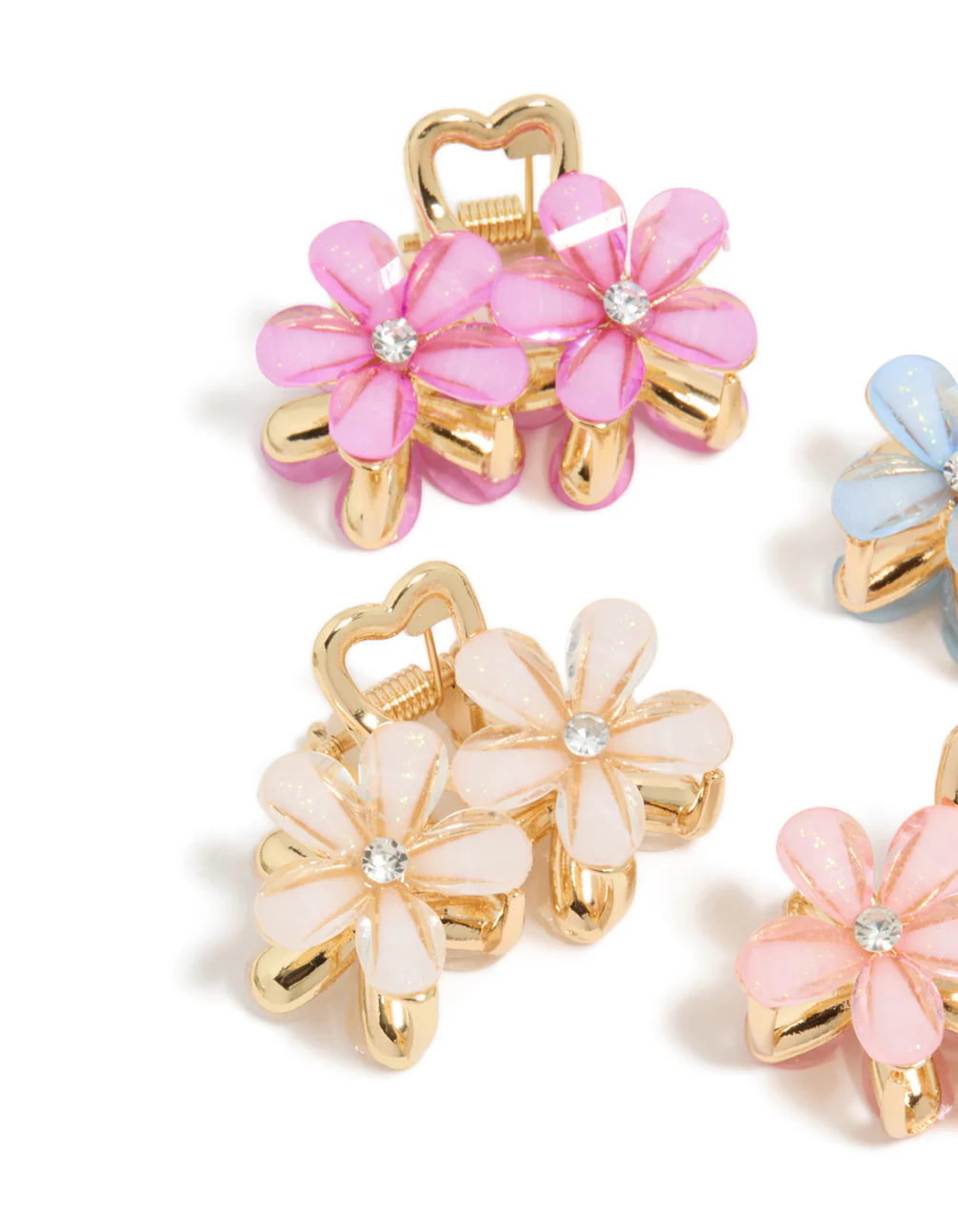Gold Double Flower Diamante Claw Clips 4-Pack - Image 3