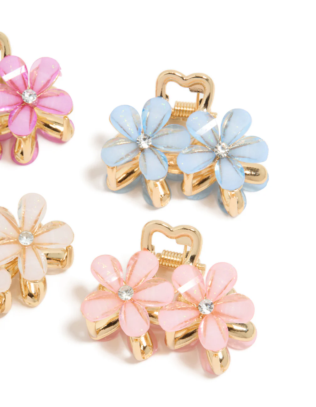 Gold Double Flower Diamante Claw Clips 4-Pack - Image 4