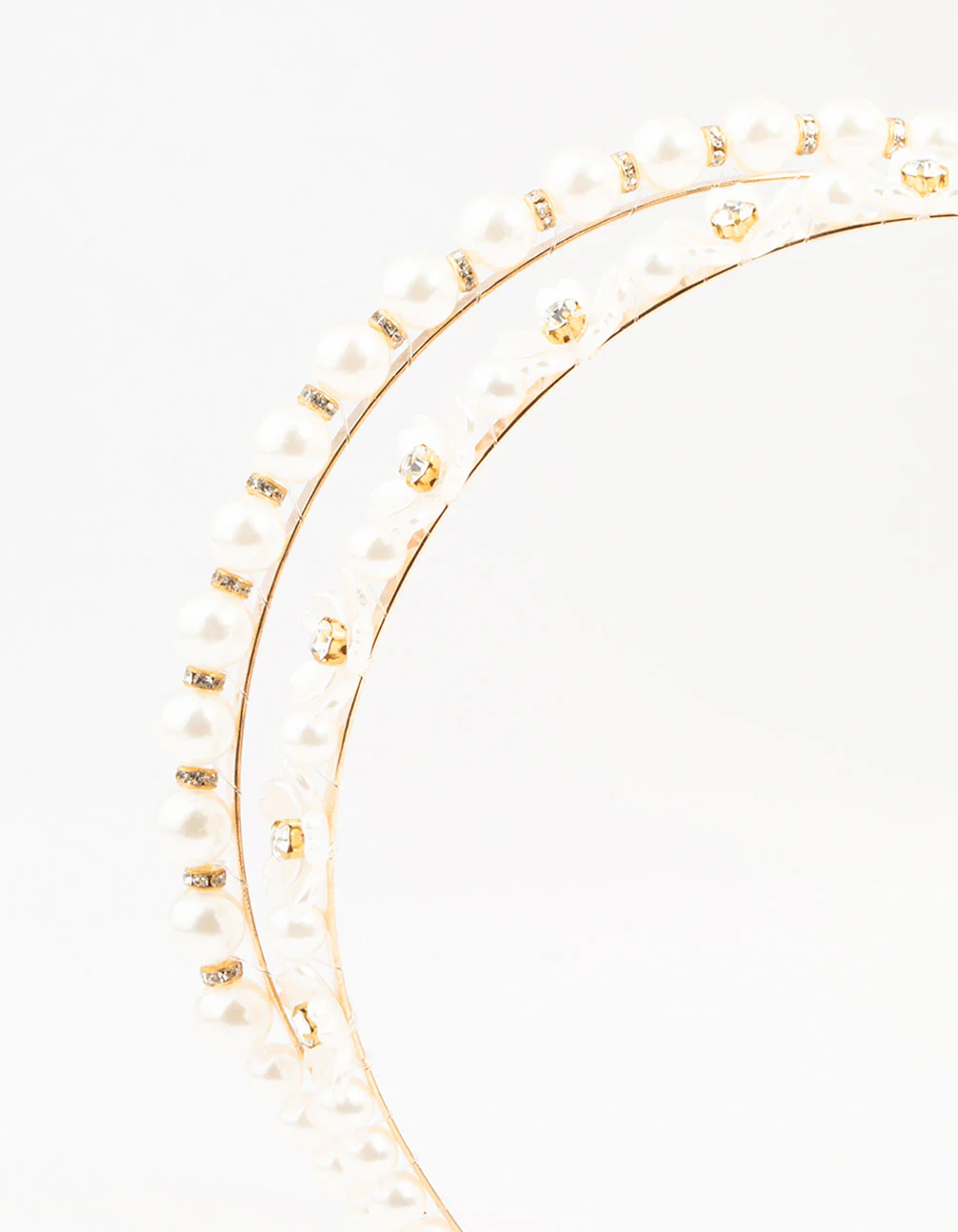 Gold Double Layered Pearl & Flower Headband - Image 2