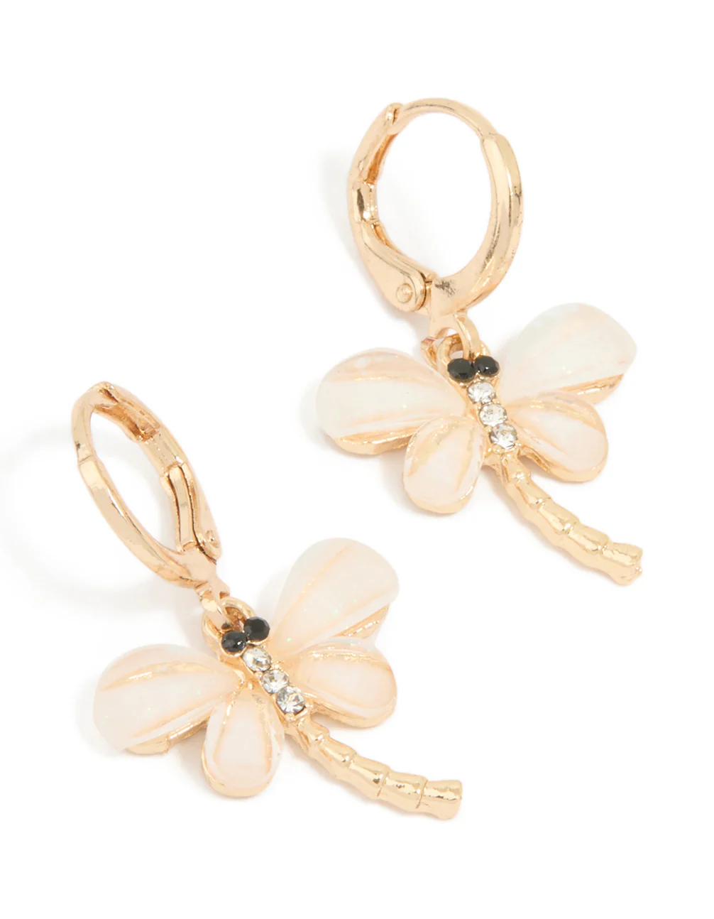 Gold Dragonfly Drop Huggie Earrings