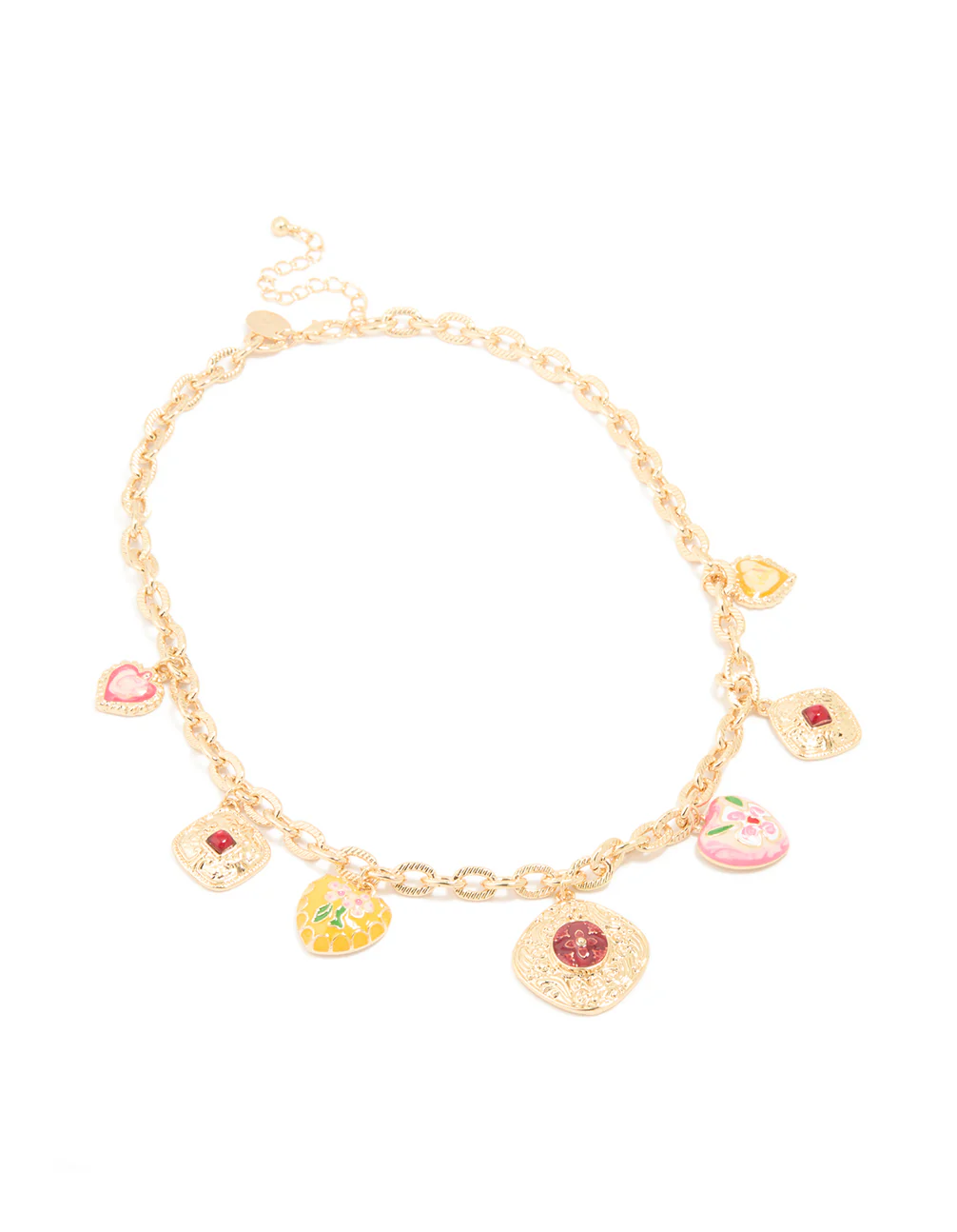 Gold Enamel Heart Charm Necklace - Image 2