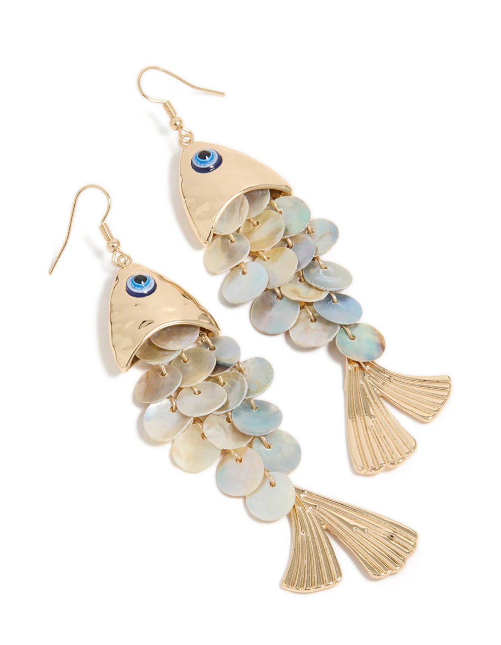 Gold Evil Eye Fish Drop Earrings - Image 2