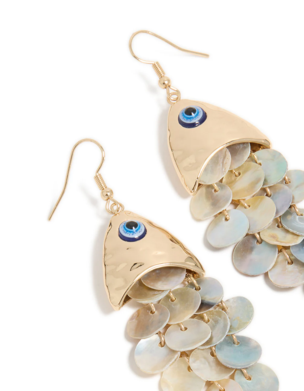 Gold Evil Eye Fish Drop Earrings - Image 4