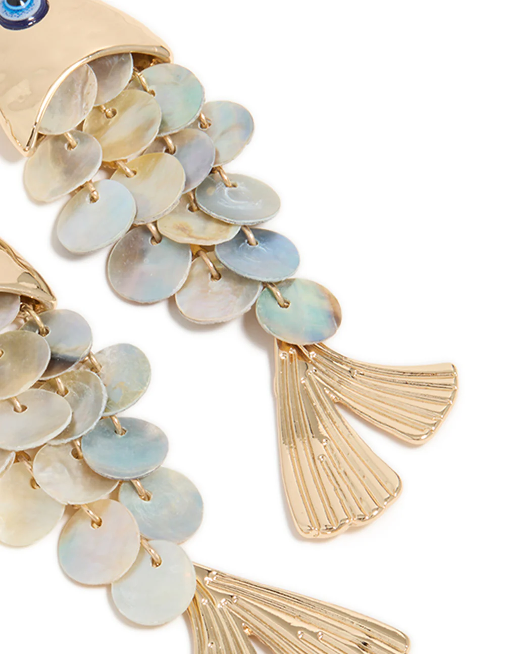 Gold Evil Eye Fish Drop Earrings - Image 5
