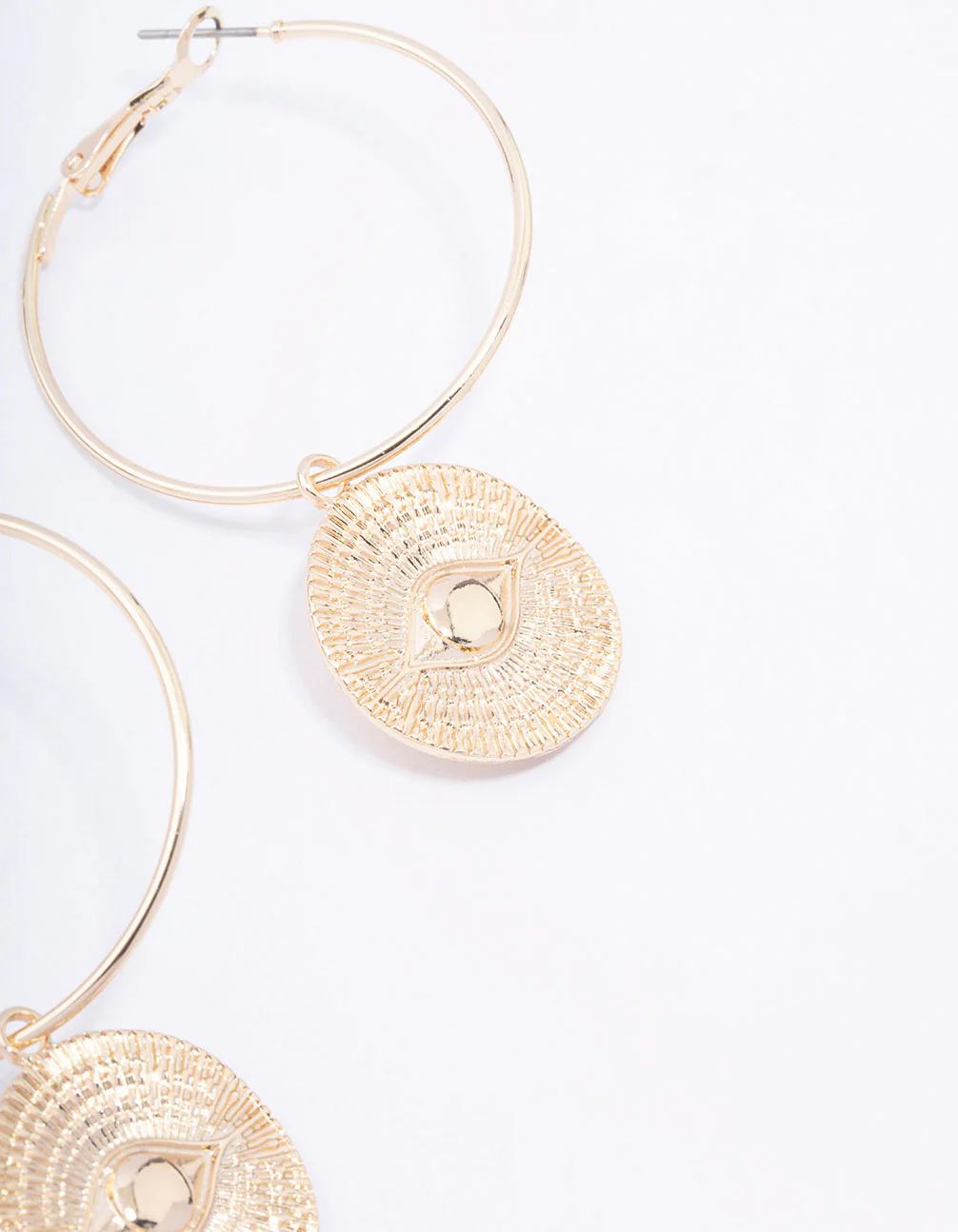 Gold Evil Eye Pendant Hoop Earrings - Image 3