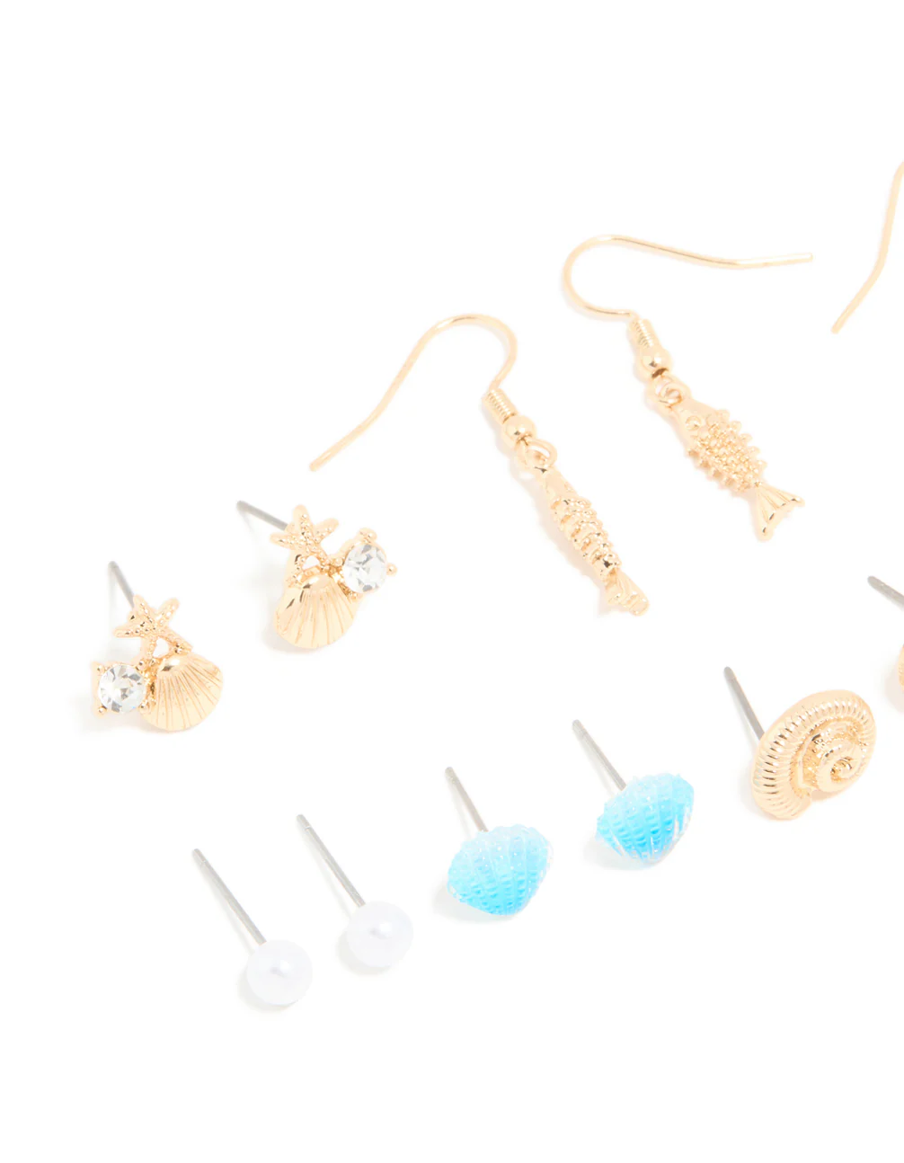 Gold Evil Eye & Sea Themed Earrings 8-Pack - Image 2