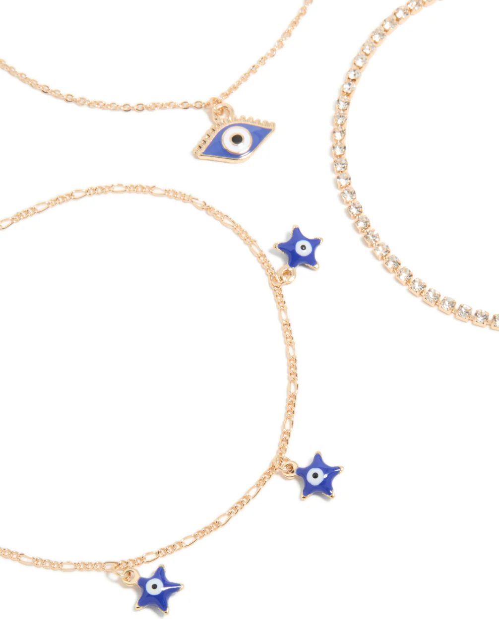 Gold Evil Eye Tennis & Chain Anklets 3-Pack - Image 2