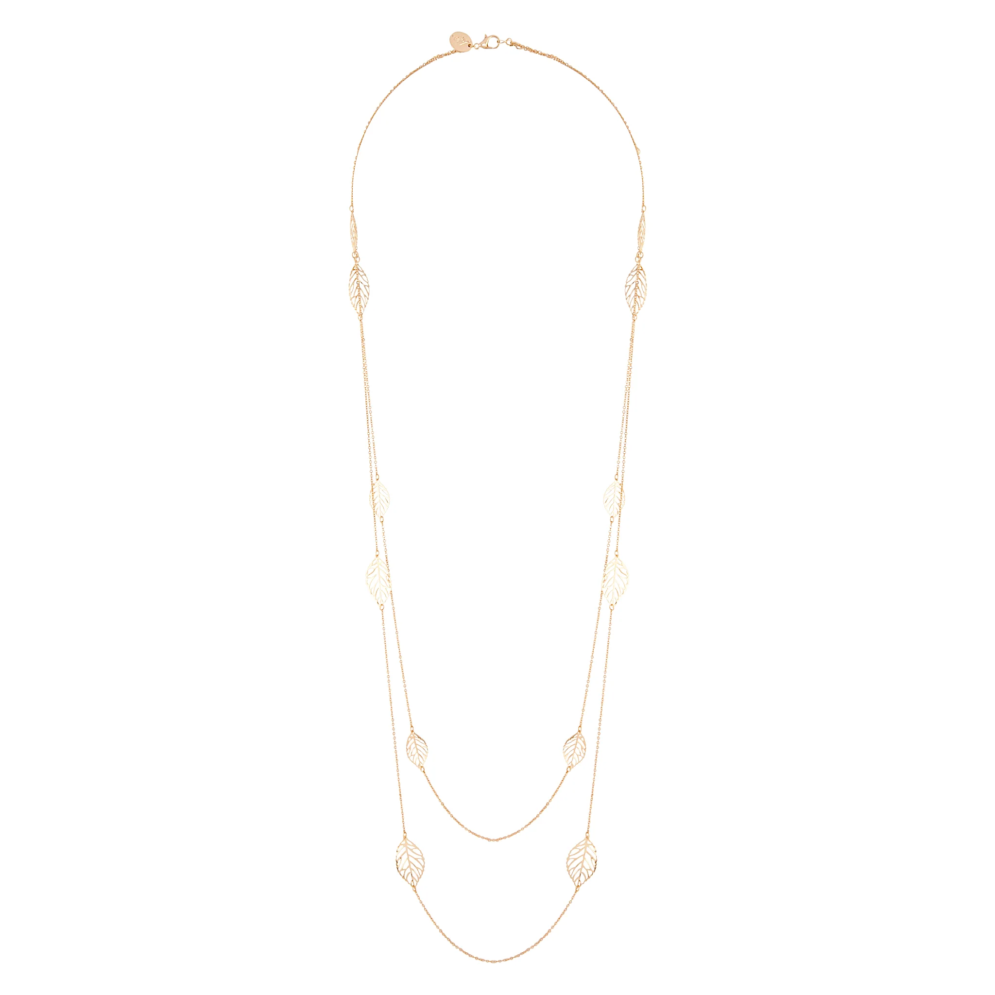 GOLD FILIGREE LEAF DOUBLE ROW LARIAT LECKLACE