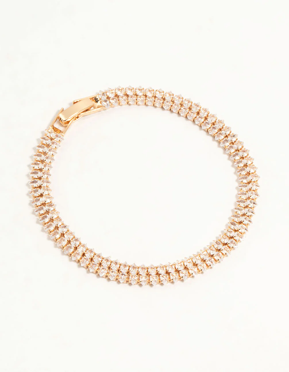 Gold Fine Marquise Cubic Zirconia Layered Tennis Bracelet