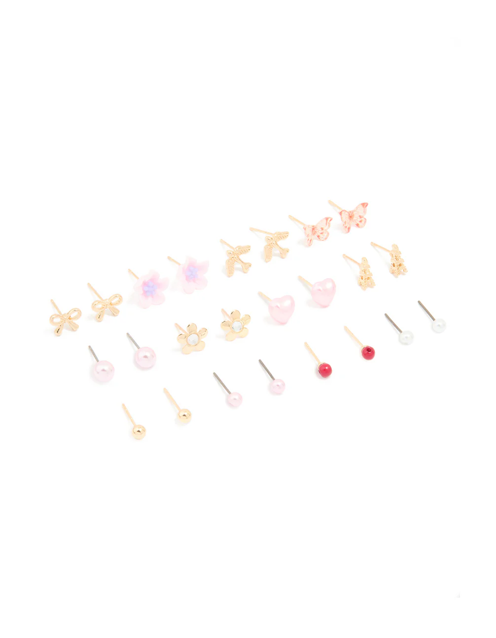 Gold Flower Bow & Heart Earrings 12-Pack