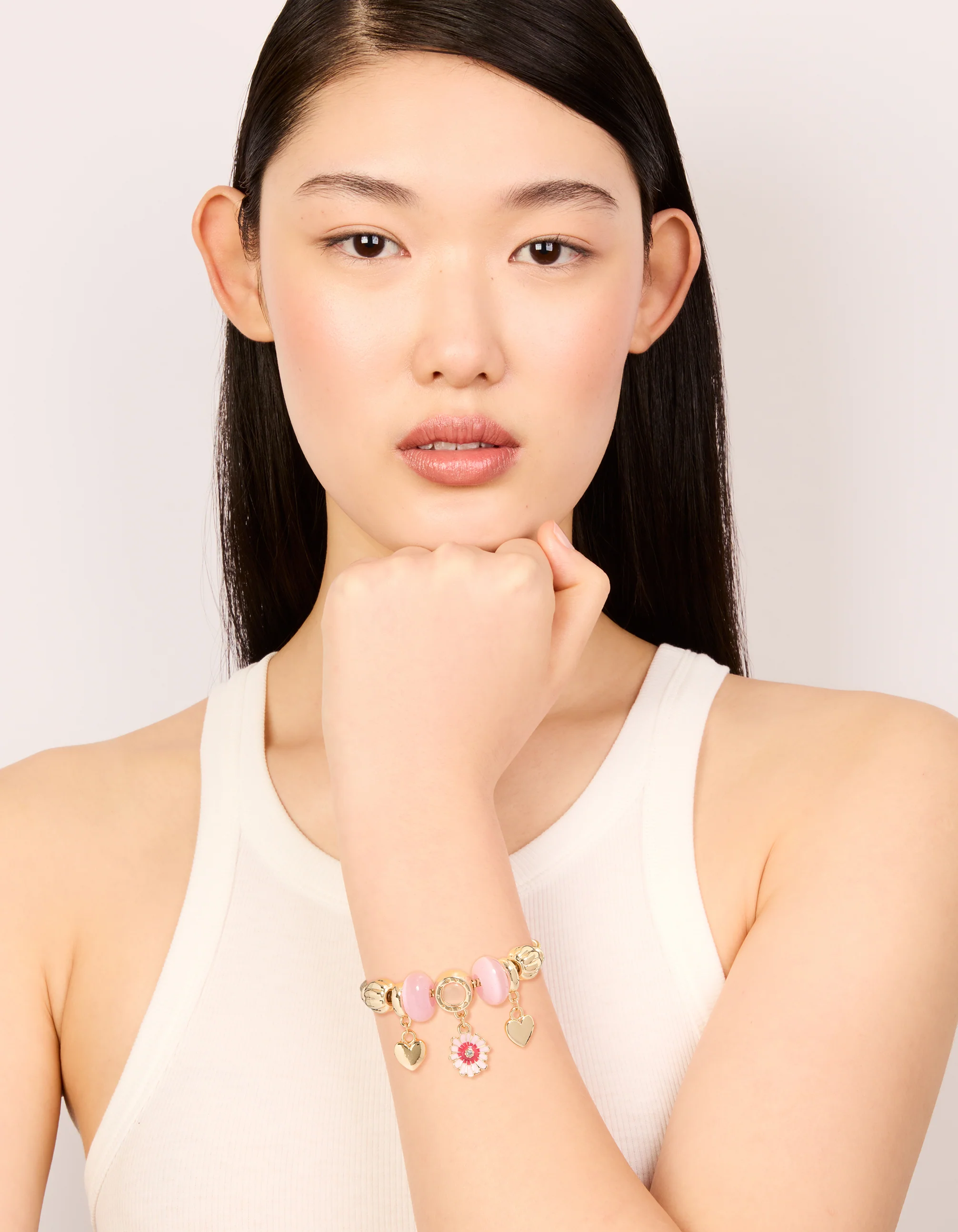 Gold Flower & Heart Charm Toggle Bracelet - Image 3