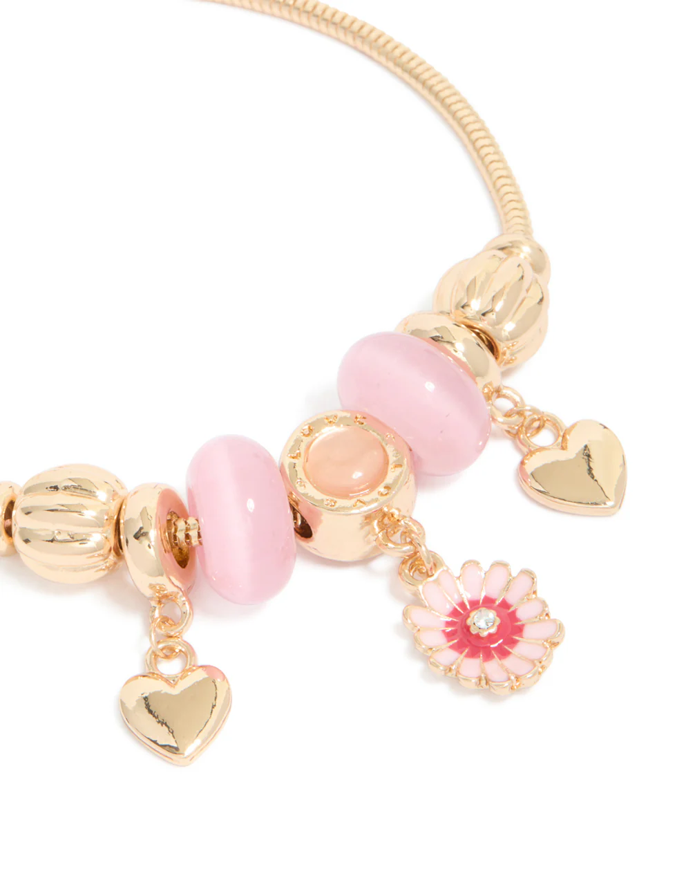 Gold Flower & Heart Charm Toggle Bracelet - Image 4