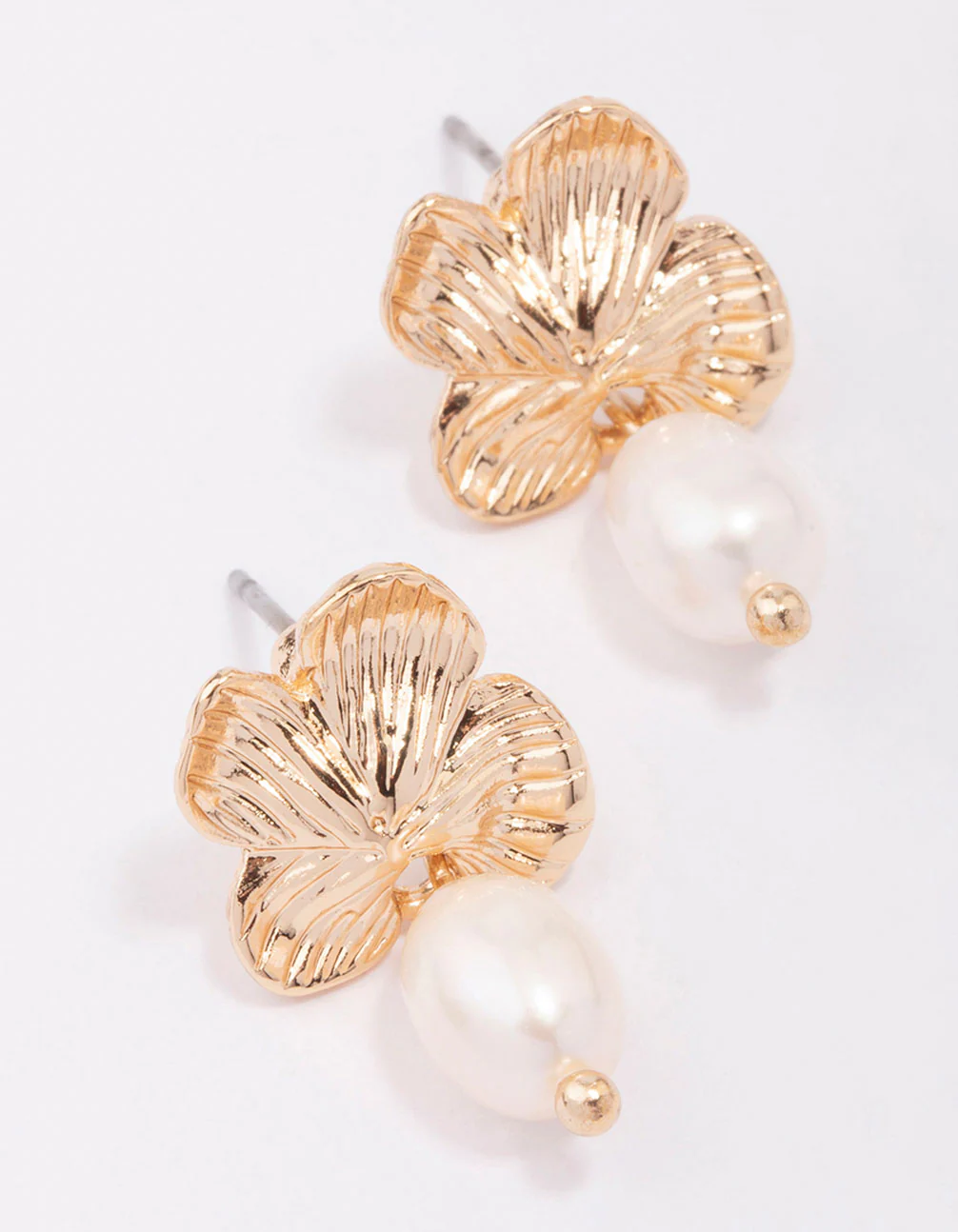Gold Flower Pearl Drop Earrings - Image 2