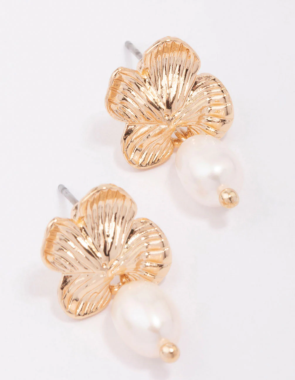 Gold Flower Pearl Drop Earrings - Image 3