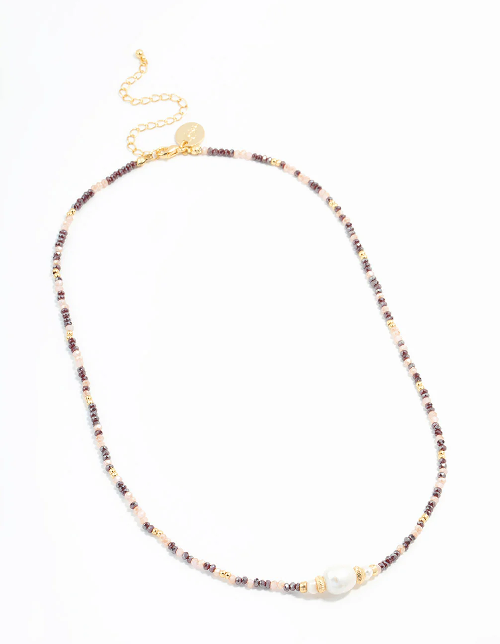 Gold Freshwater Pearl & Mini Purple Bead Necklace - Image 4