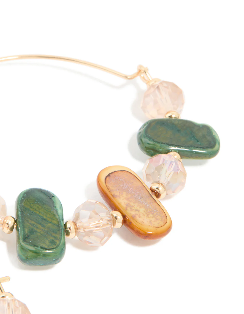 Gold Genuine Shell & Beaded Alternating Hoop Earrings - Image 5